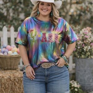 ✨ Cowgirl Glam “Y’ALL” Oil Slick Top ✨